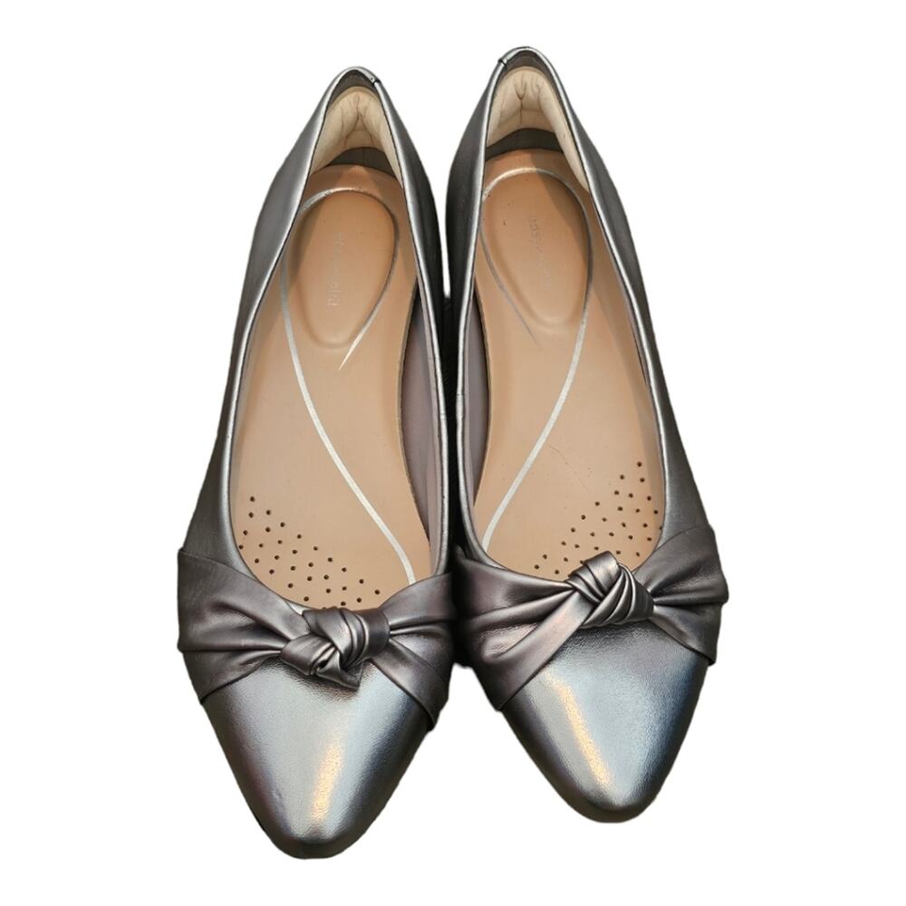 Easy Spirit Metallic Silver Twisted Bow flats Low Heels Women's Size 8.5 W Wide